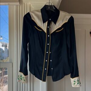 Marc Jacobs Western Black and White Shirt with Gold Trim snap closures